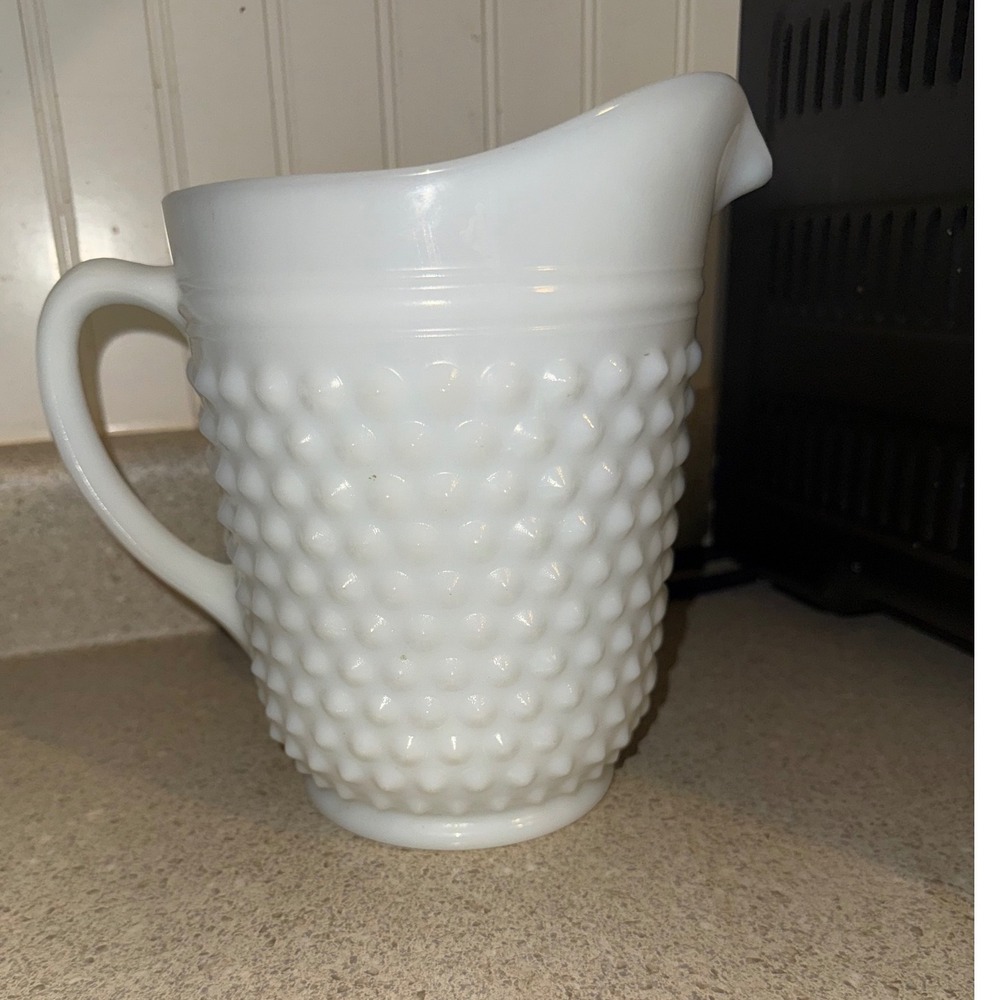 Vintage Anchor Hocking Milk Glass Hobnail Pitcher White 5.5" 1950s 1960s